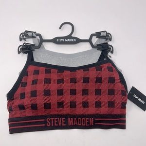 Steve Madden Red & Black Plaid & Gray Sports Seamless Bra Size Medium 3 Sets